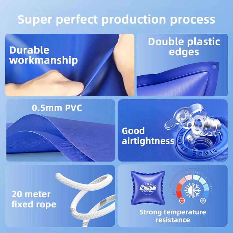 IPOOLTENG 2-Pack 4 x 4 Ft Pool Pillows for Above Ground Pool, 0.5mm PVC Cold-Resistant Pool Pillow with Dual-Inflation Valve, Pool Cover Air Pillow with 65.6 Ft Rope for Supporting Pool Cover - Image 4